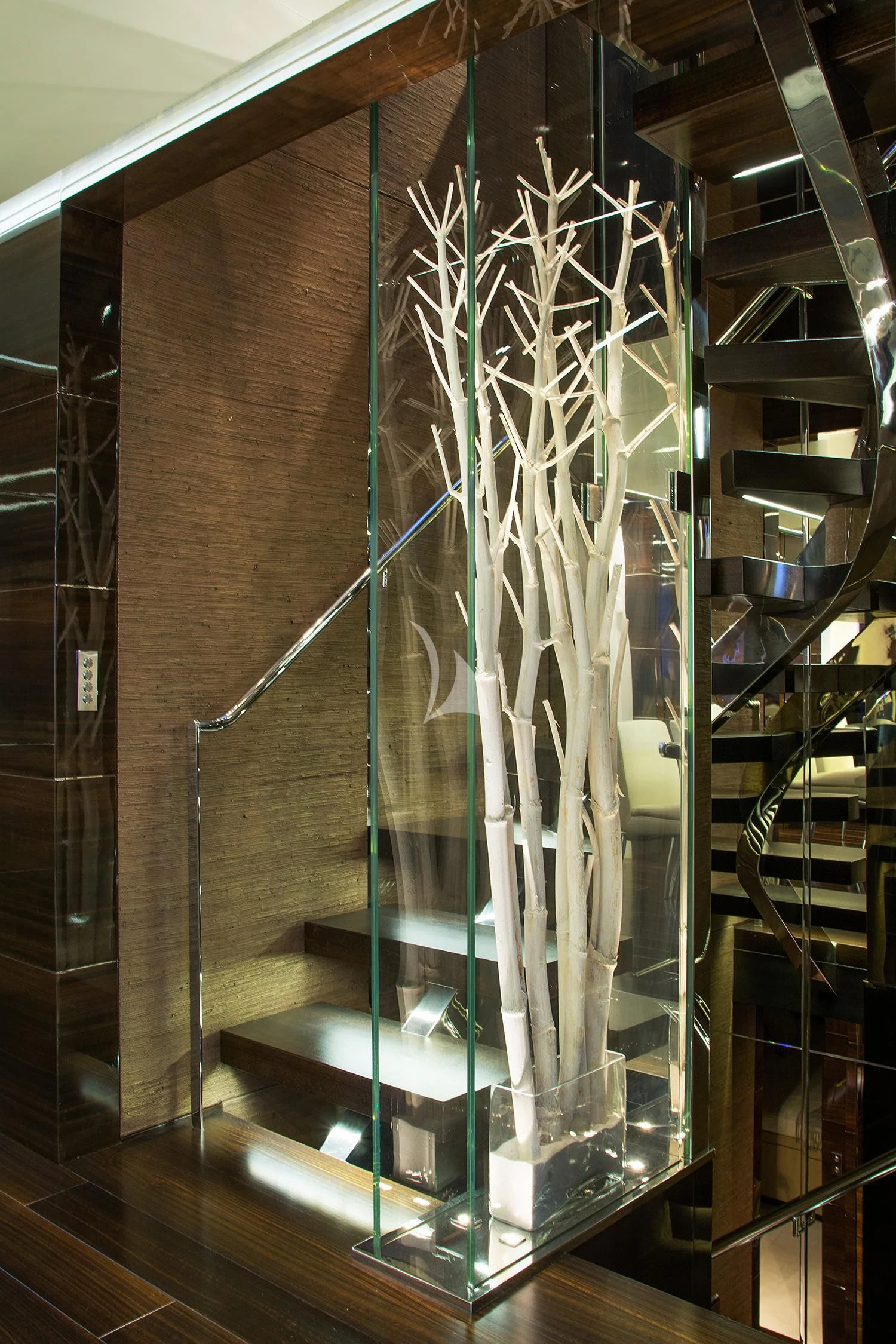a large glass wall with glass panels aboard SOURAYA Yacht for Sale