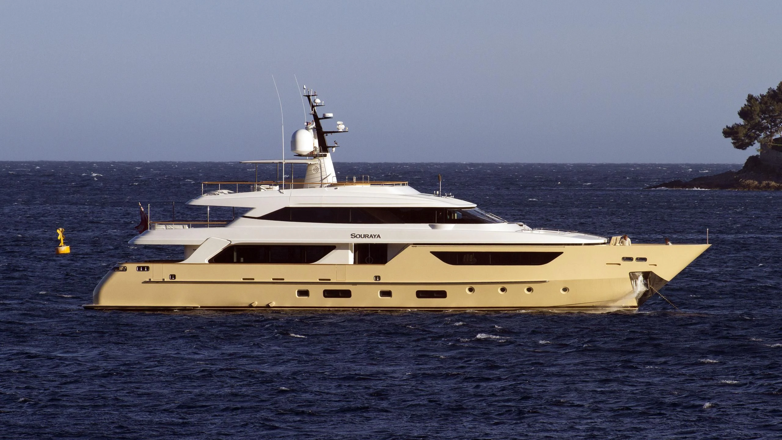 a large white ship in the water aboard SOURAYA Yacht for Sale