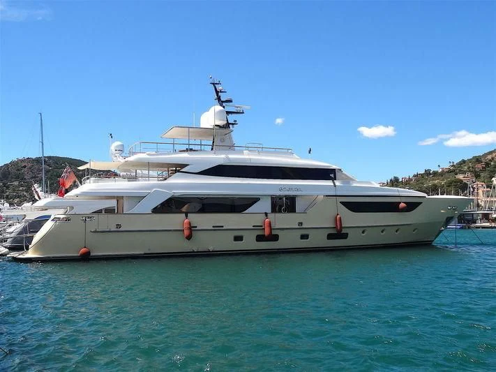 a white yacht in the water aboard SOURAYA Yacht for Sale