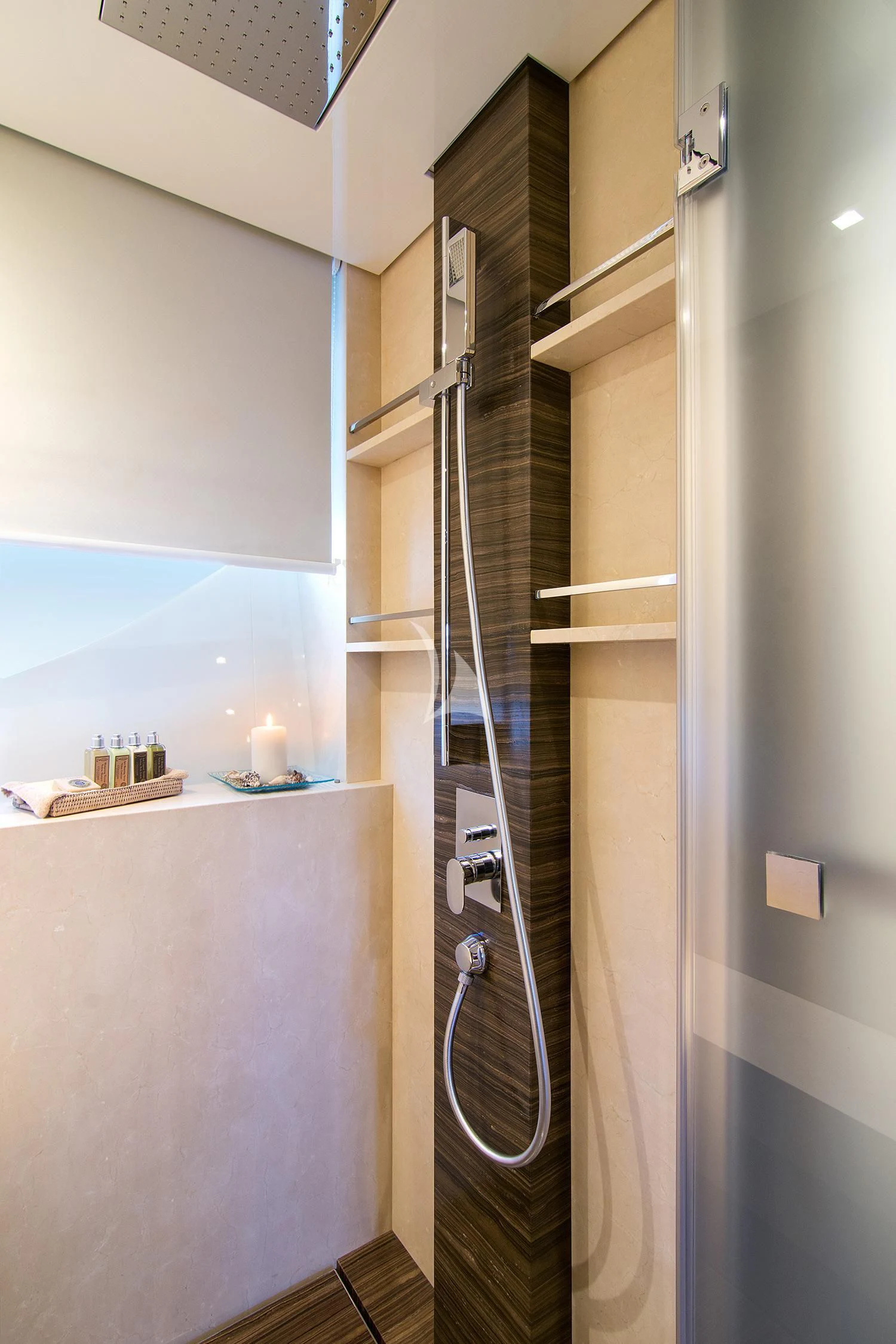 a shower unit in a bathroom aboard SOURAYA Yacht for Sale