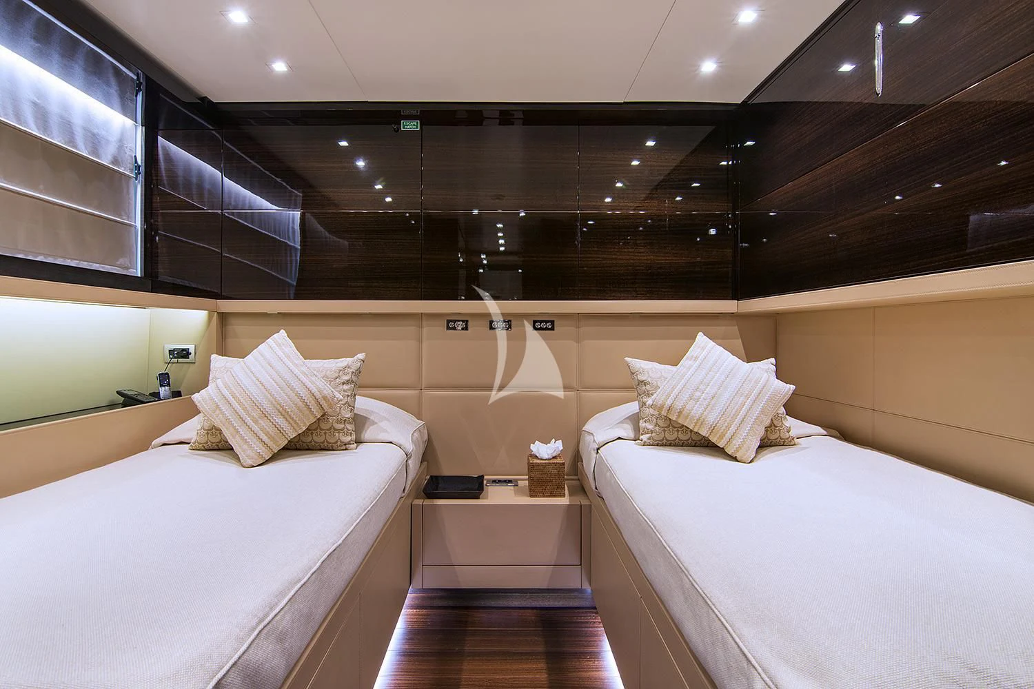 a room with two beds aboard SOURAYA Yacht for Sale