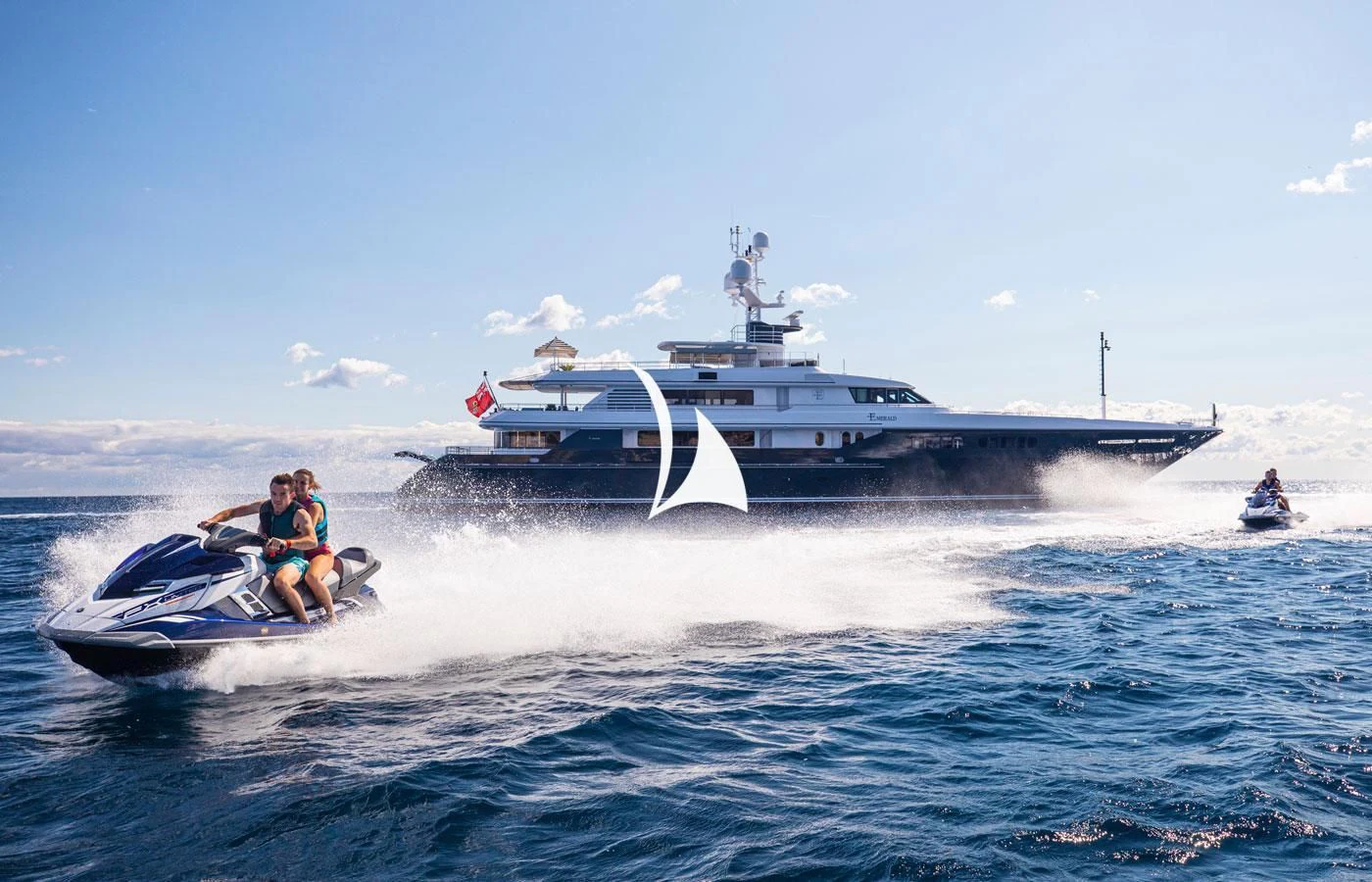 a boat with a person on it aboard EMERALD (YET) Yacht for Sale