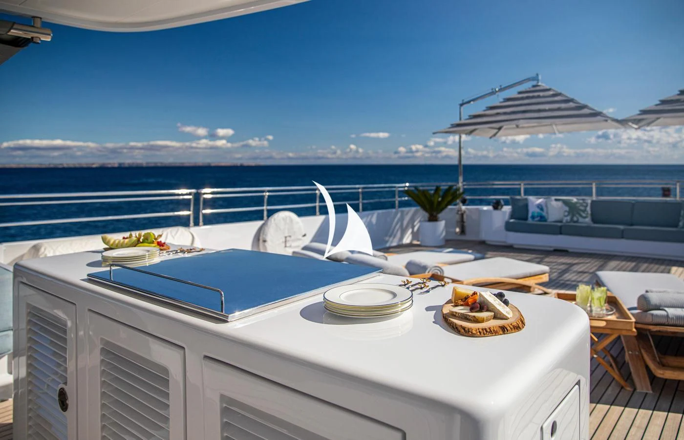 a table with food on it aboard EMERALD (YET) Yacht for Sale