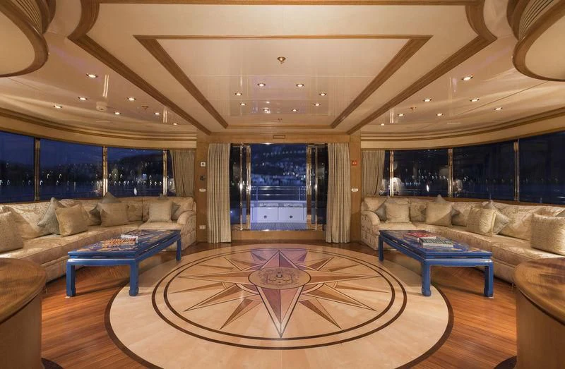 a living room with a large glass window aboard EMERALD (YET) Yacht for Sale