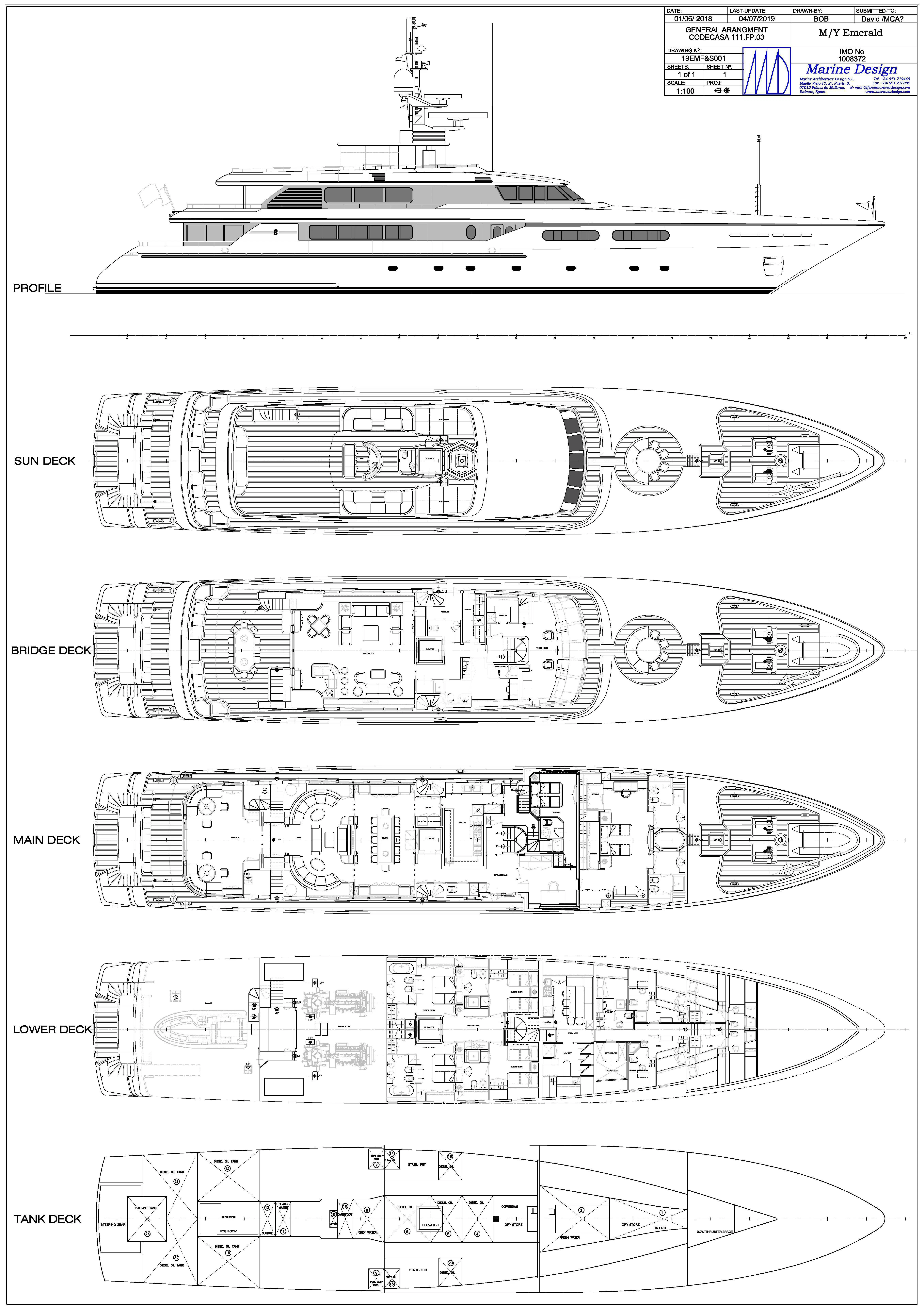 diagram, engineering drawing aboard EMERALD (YET) Yacht for Sale