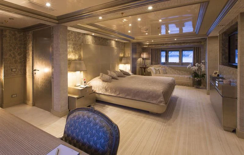 a large bedroom with a large bed aboard EMERALD (YET) Yacht for Sale