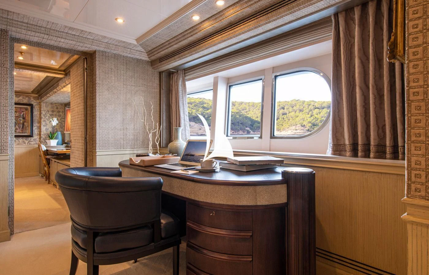 a room with a table and chairs aboard EMERALD (YET) Yacht for Sale