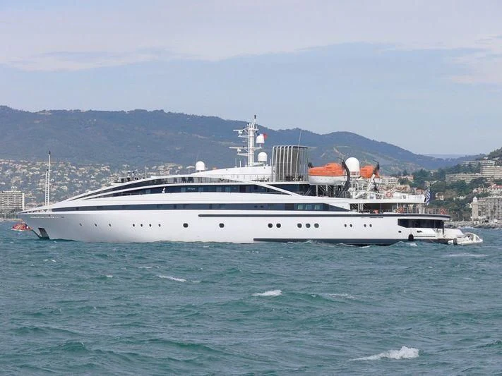 a large white ship in the water aboard ELEGANT 007 Yacht for Sale