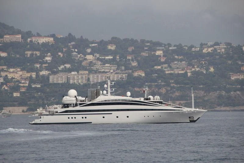 a large white boat on the water aboard ELEGANT 007 Yacht for Sale