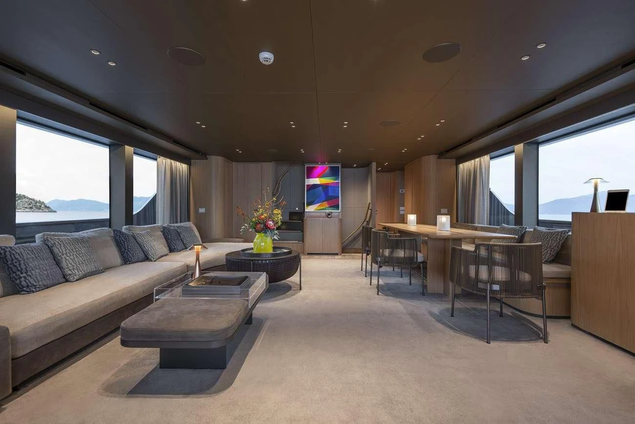 a living room with a couch and a table aboard FATSA Yacht for Sale