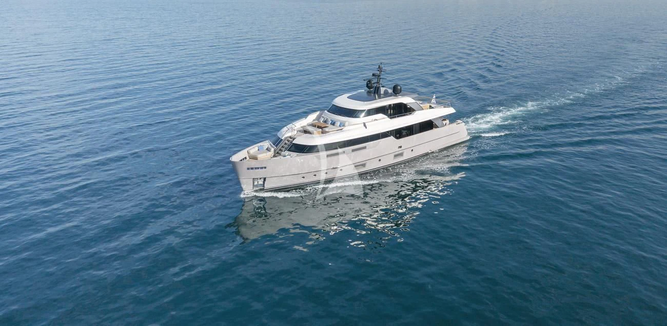 a white boat in the water aboard FATSA Yacht for Sale