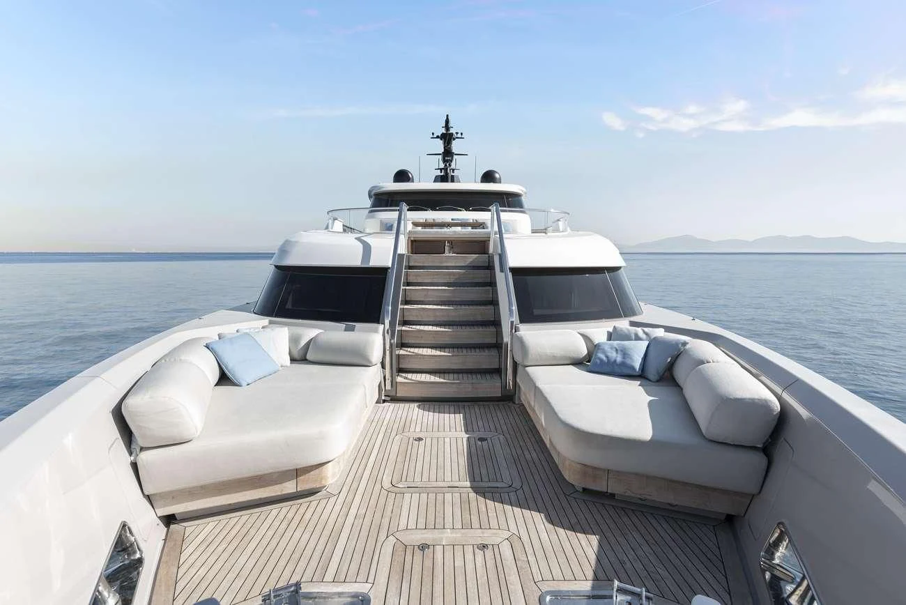 a boat with a cross on the front aboard FATSA Yacht for Sale