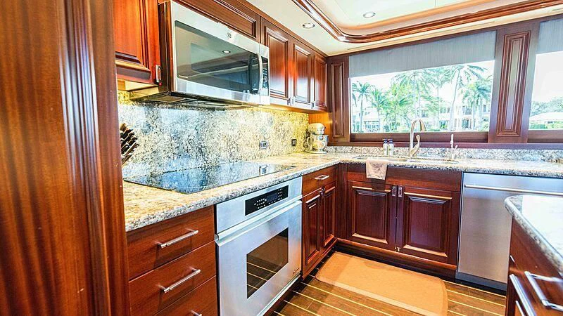 a kitchen with granite counter tops aboard AMAZING GRACE Yacht for Sale
