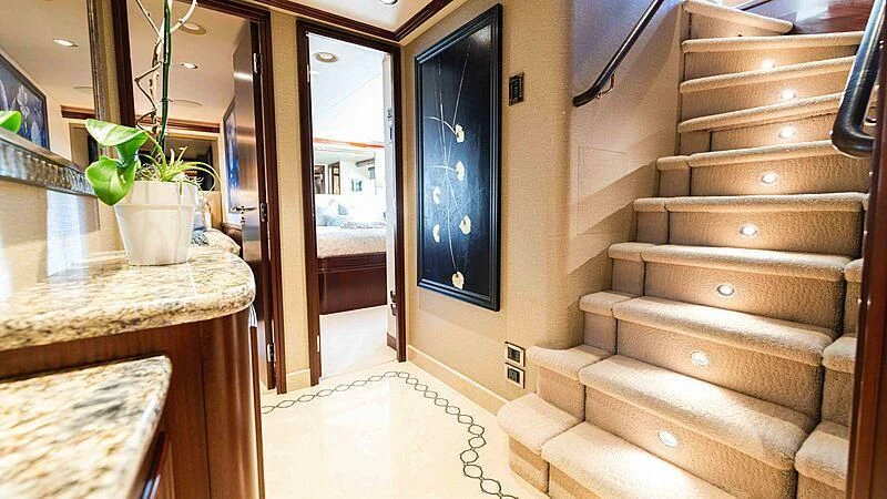a staircase in a house aboard AMAZING GRACE Yacht for Sale