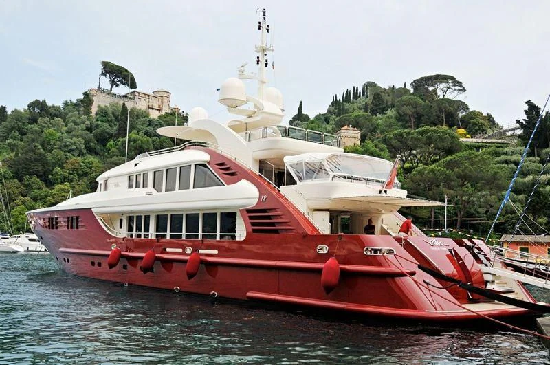 a red and white boat aboard LEDRA Yacht for Sale