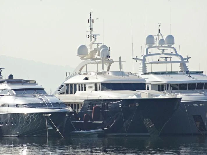 a group of boats in a harbor aboard LEDRA Yacht for Sale
