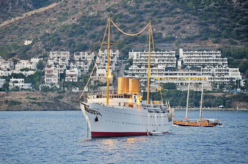 a boat in the water aboard SAVARONA Yacht for Sale