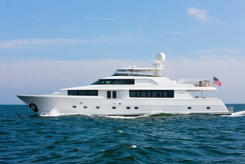 a white yacht in the water aboard BRAVEHEART Yacht for Sale