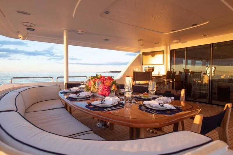 a table set for a meal on a boat aboard BRAVEHEART Yacht for Sale