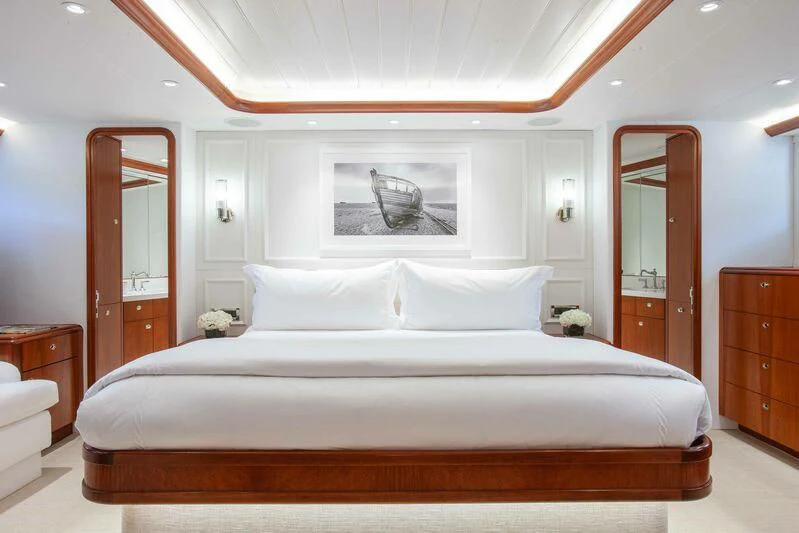 a bed in a room aboard BRAVEHEART Yacht for Sale