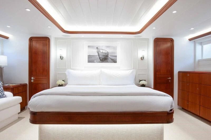a bed in a room aboard BRAVEHEART Yacht for Sale