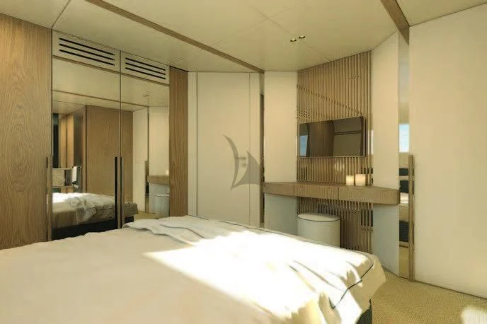a room with two beds aboard KOJU Yacht for Sale