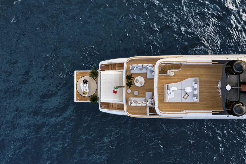 a small house with a deck and a pool aboard KOJU Yacht for Sale