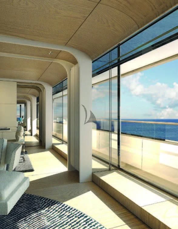 a room with a large glass door aboard KOJU Yacht for Sale