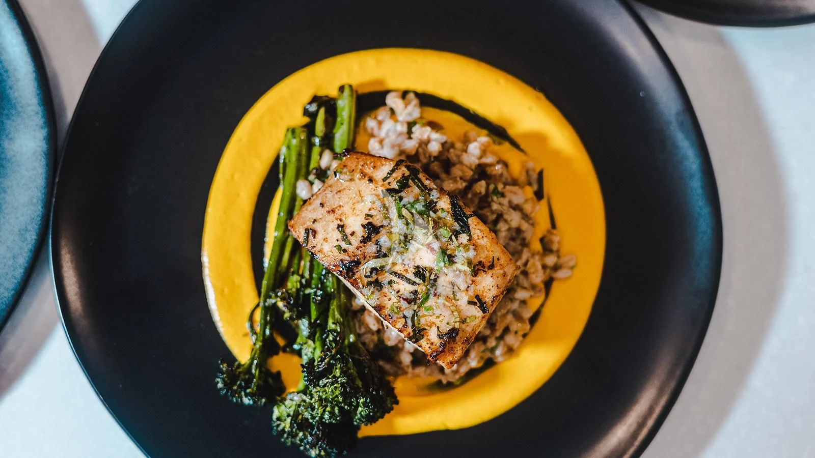 a plate of food aboard KOJU Yacht for Sale