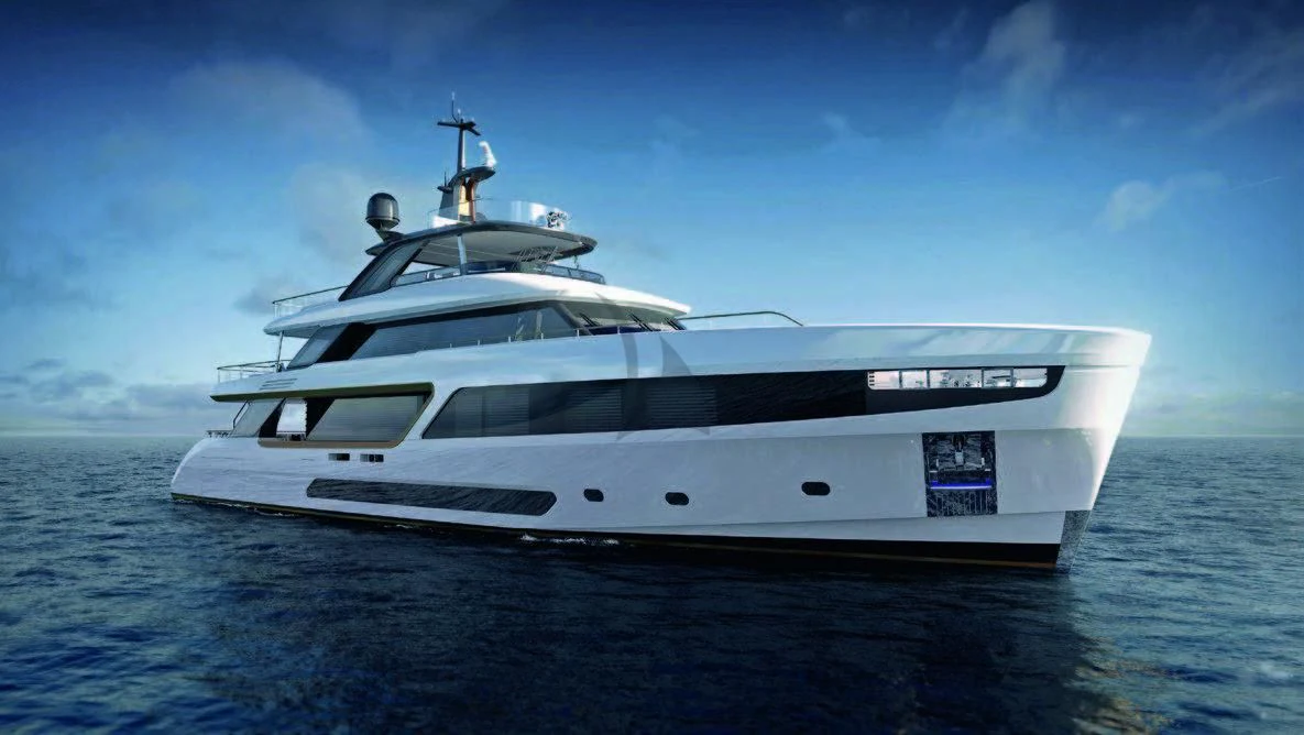 a white yacht in the water aboard KOJU Yacht for Sale