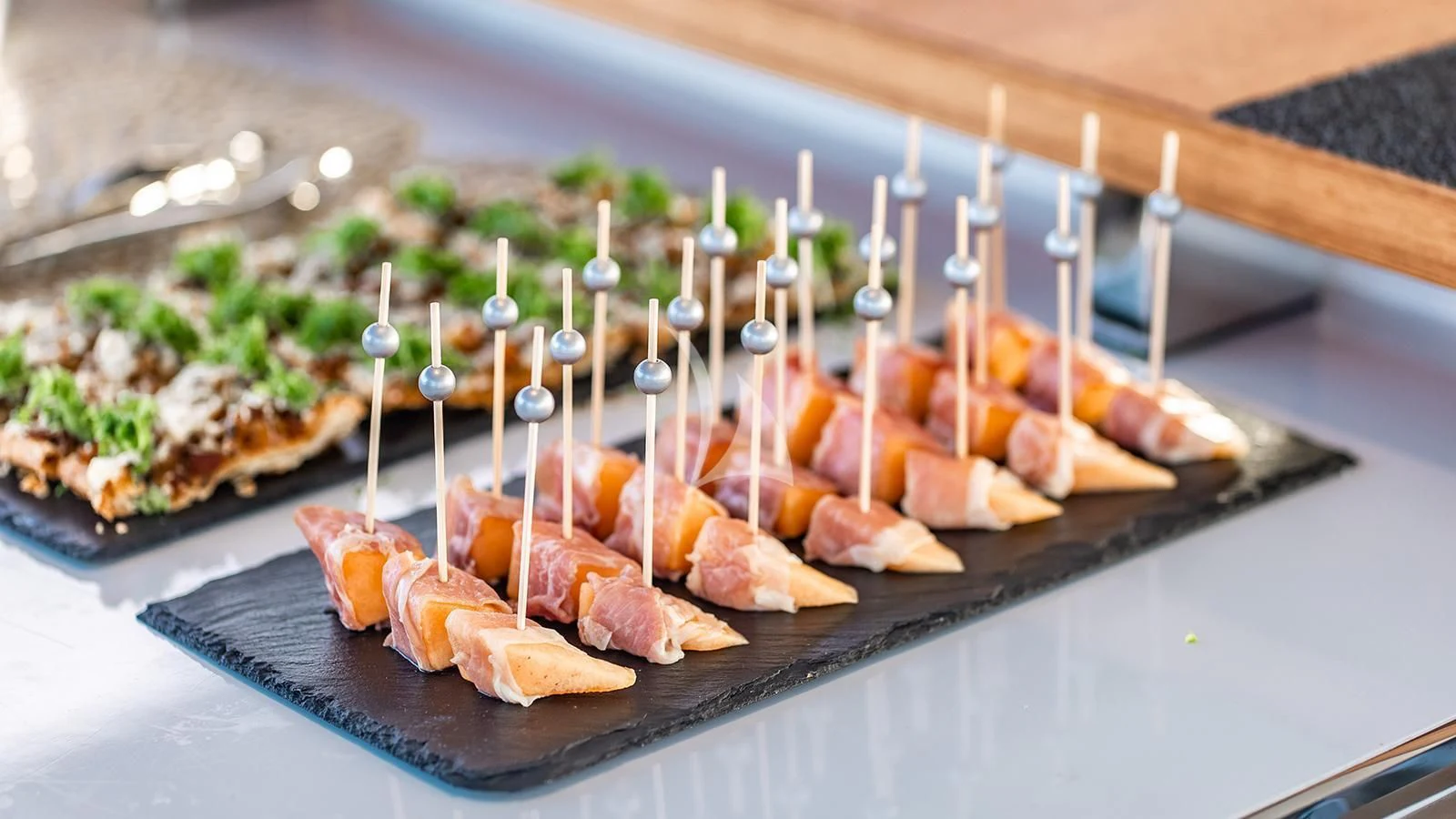 a tray of sushi aboard KOJU Yacht for Sale
