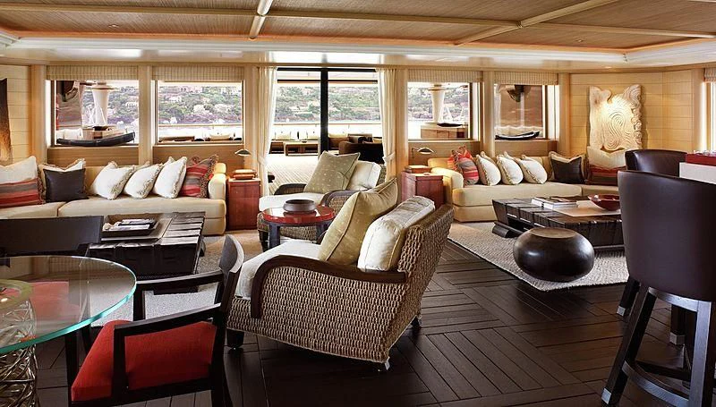 a living room with a large window aboard KOJU Yacht for Sale