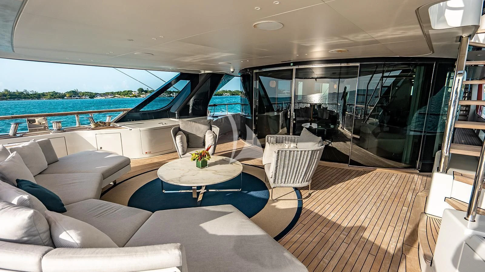 inside of a car aboard KOJU Yacht for Sale