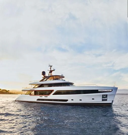 a white yacht on the water aboard KOJU Yacht for Sale
