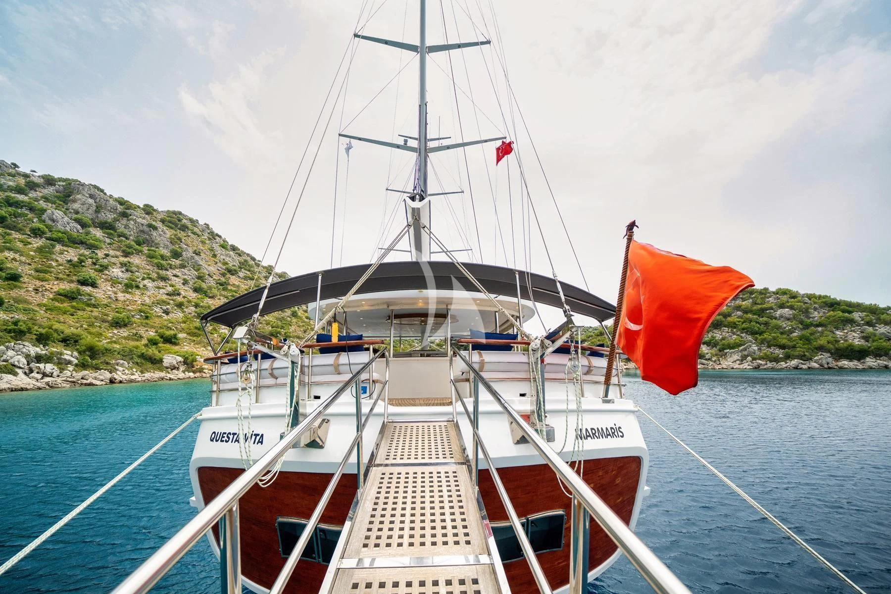 a boat on the water aboard QUESTA VITA Yacht for Sale