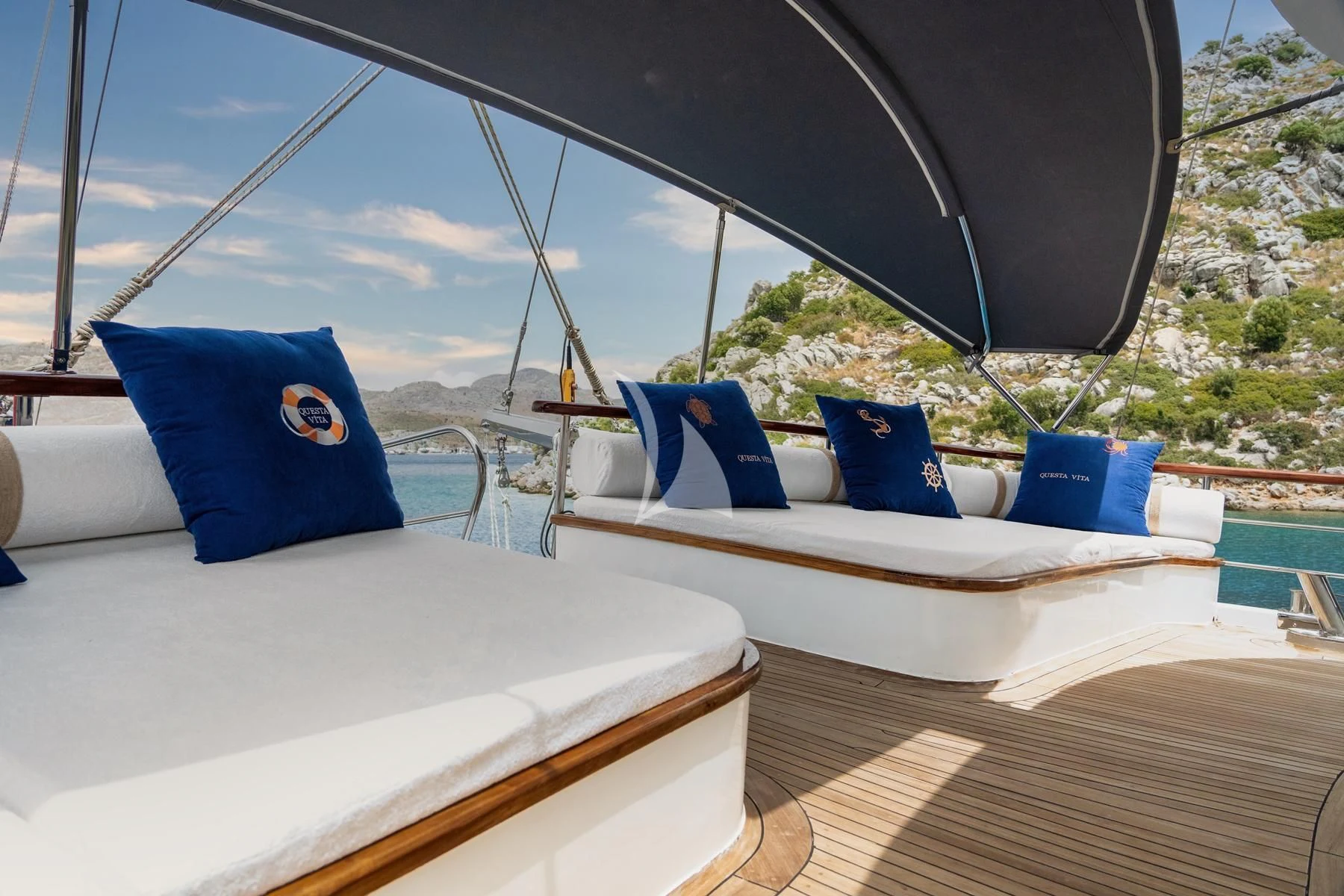 a boat on the water aboard QUESTA VITA Yacht for Sale