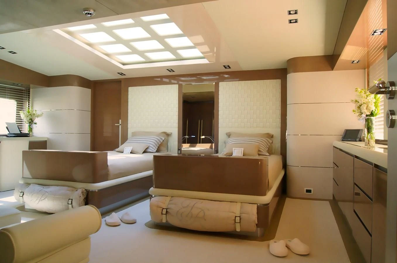 a room with a bed and a sink aboard RL NOOR Yacht for Sale