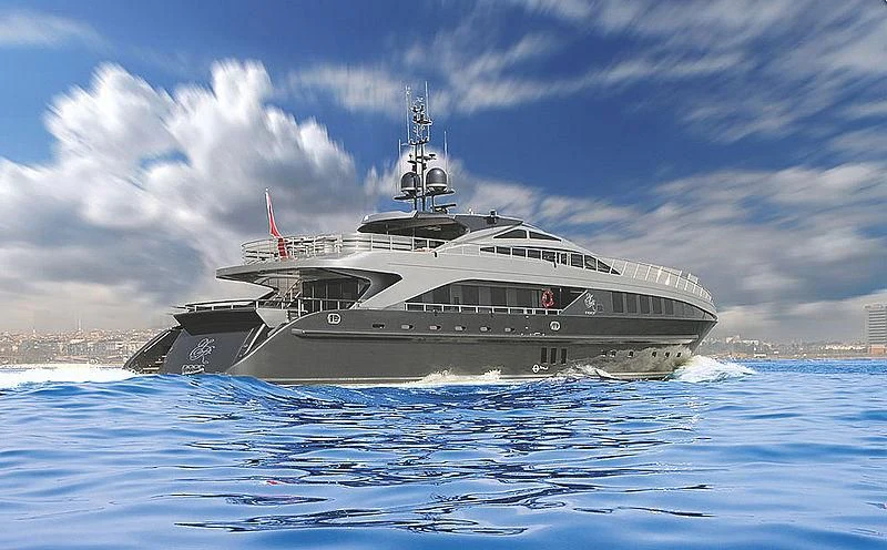 a large ship in the water aboard RL NOOR Yacht for Sale