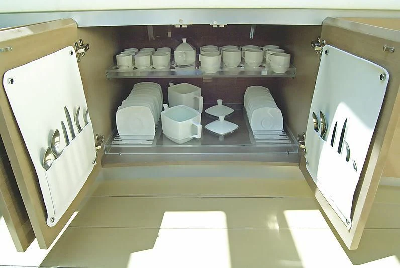 a bathroom with a sink and a mirror aboard RL NOOR Yacht for Sale