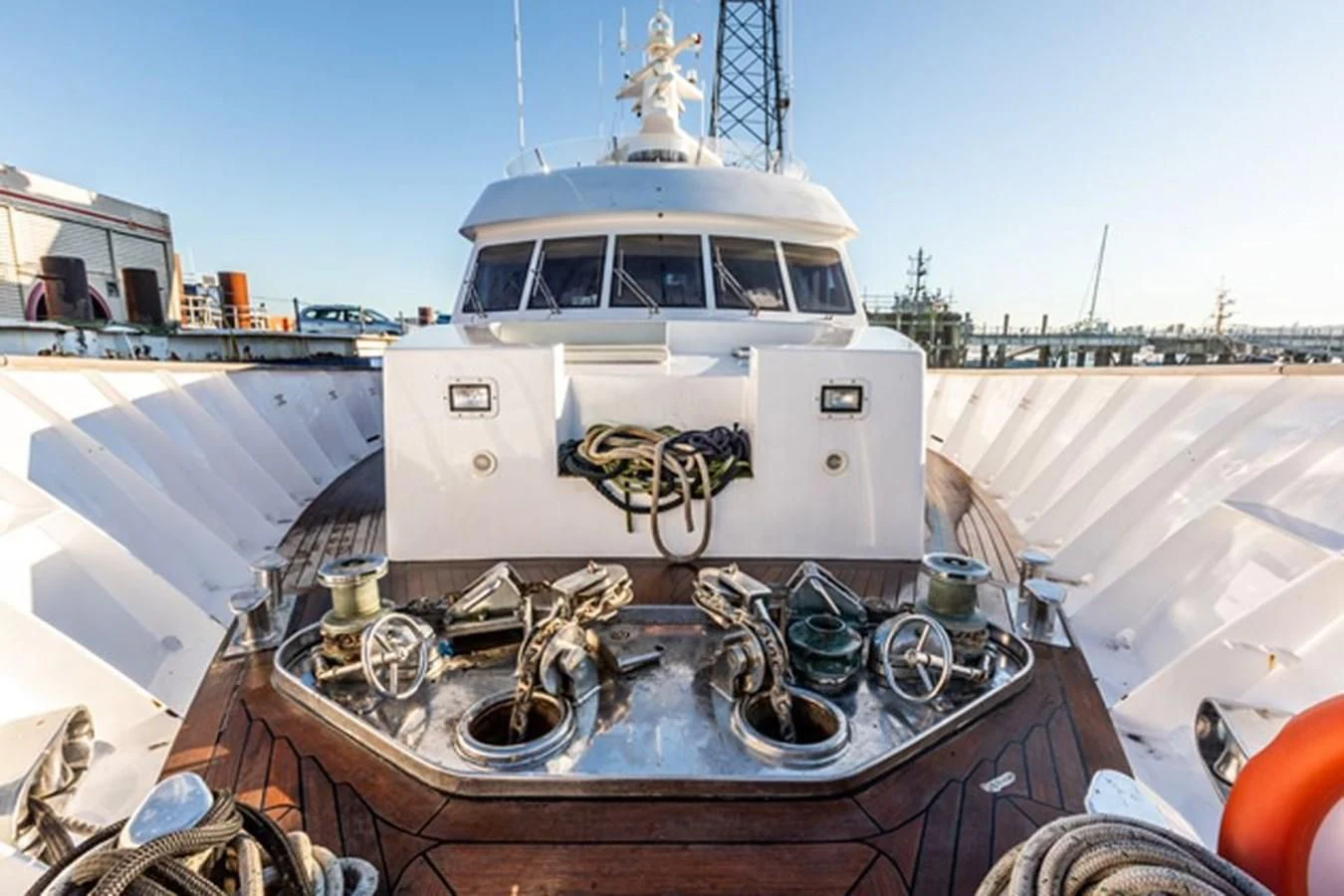 a boat with a large engine aboard HISTORY Yacht for Sale