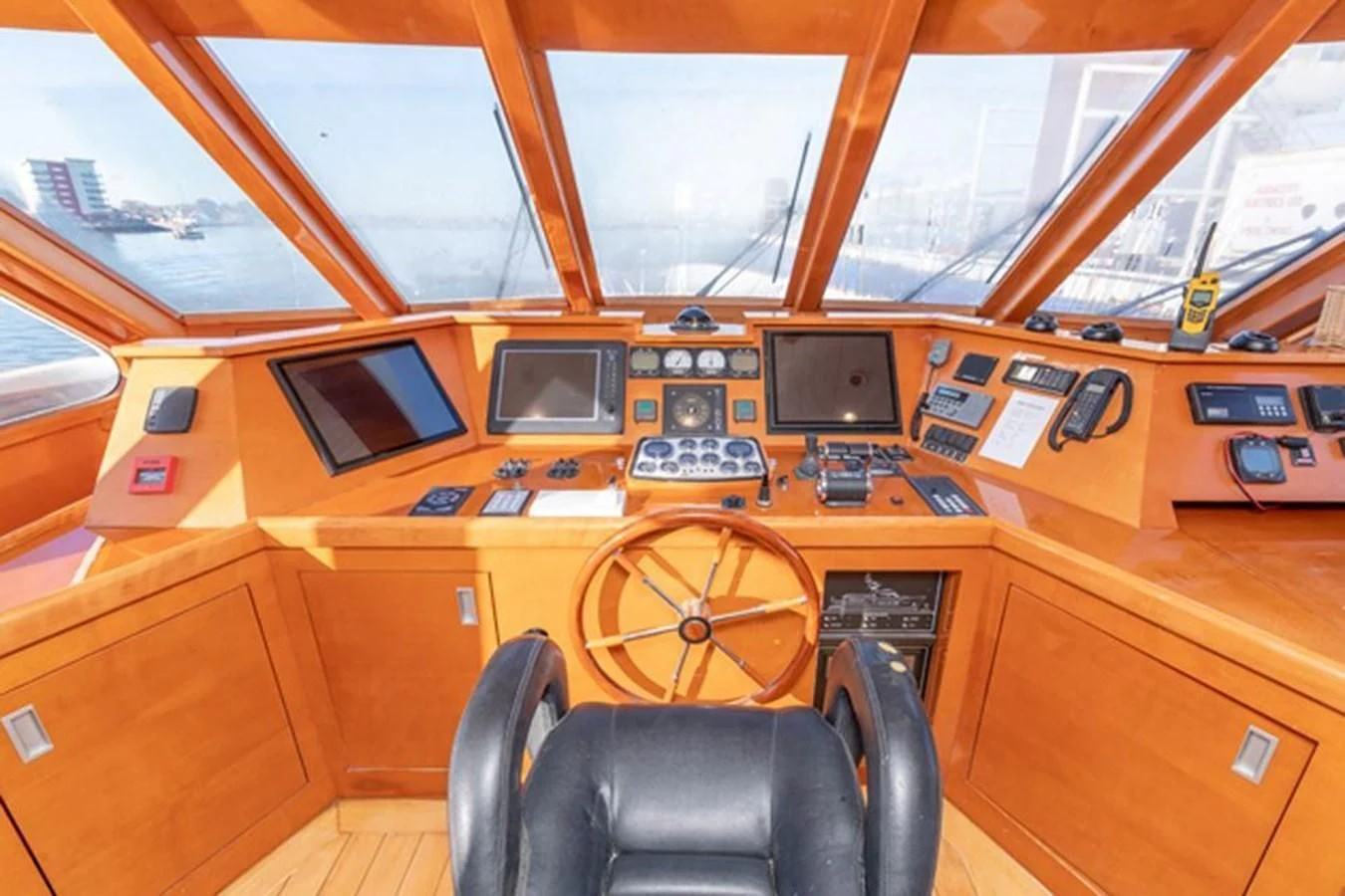 inside of a wooden boat aboard HISTORY Yacht for Sale