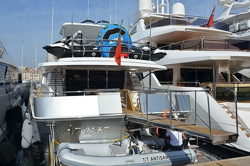 a group of boats docked aboard ANTISAN Yacht for Charter