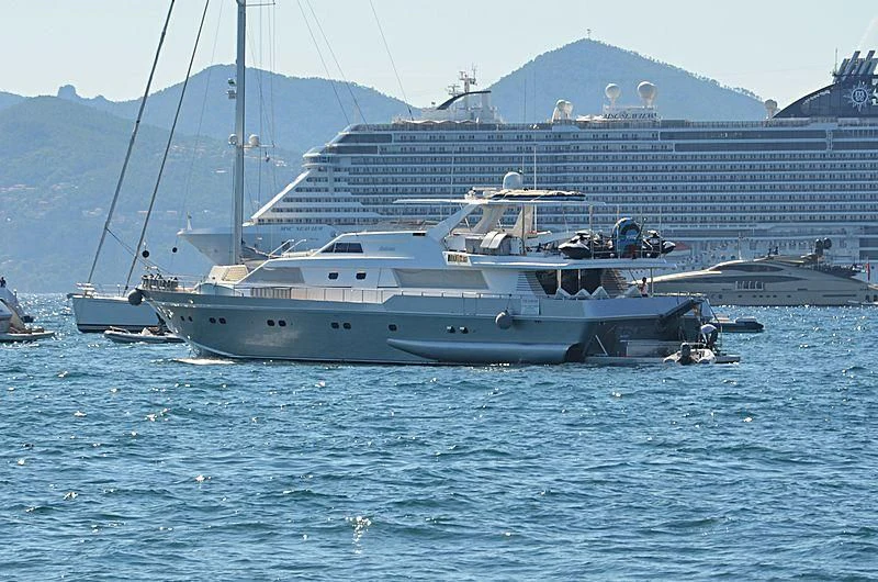 a large ship in the water aboard ANTISAN Yacht for Charter