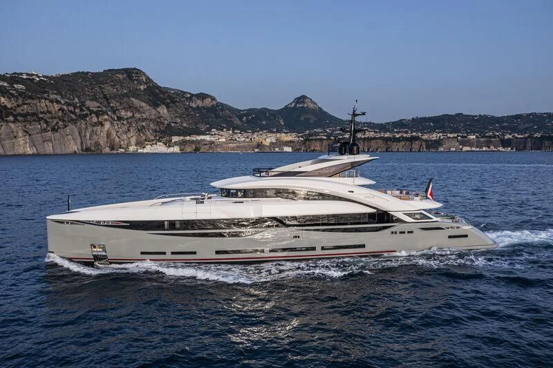 a white boat on the water aboard ARIA SF Yacht for Sale