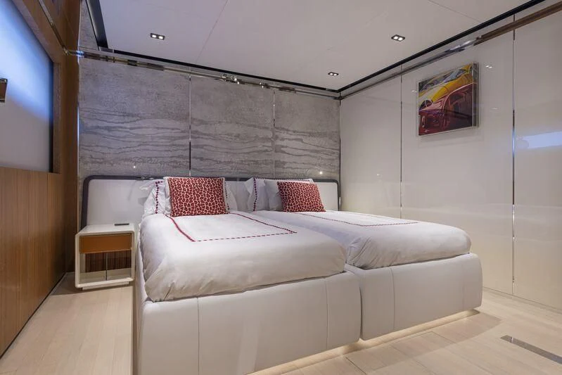 a bed in a room aboard ARIA SF Yacht for Sale