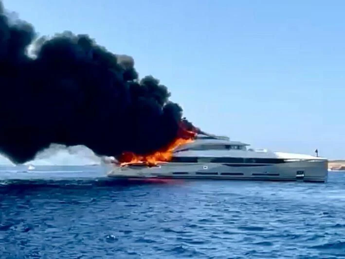a boat on fire aboard ARIA SF Yacht for Sale