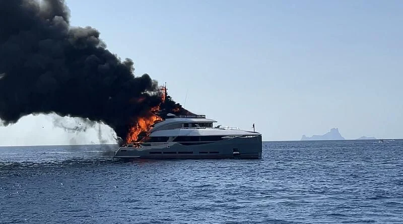 a boat on fire in the water aboard ARIA SF Yacht for Sale
