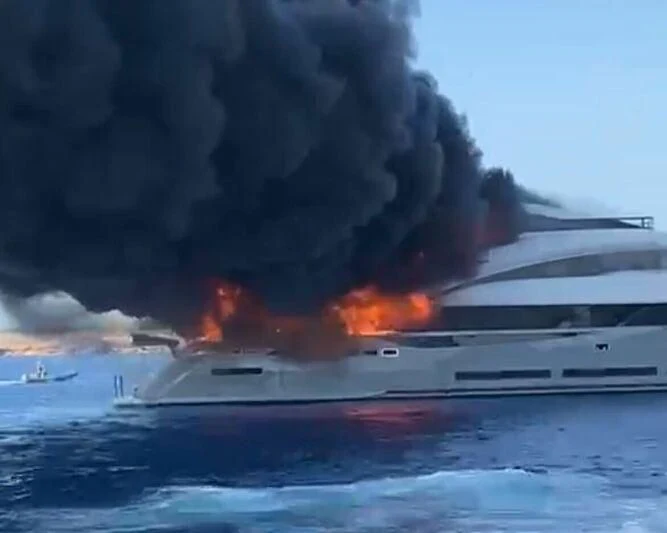 a boat on fire aboard ARIA SF Yacht for Sale