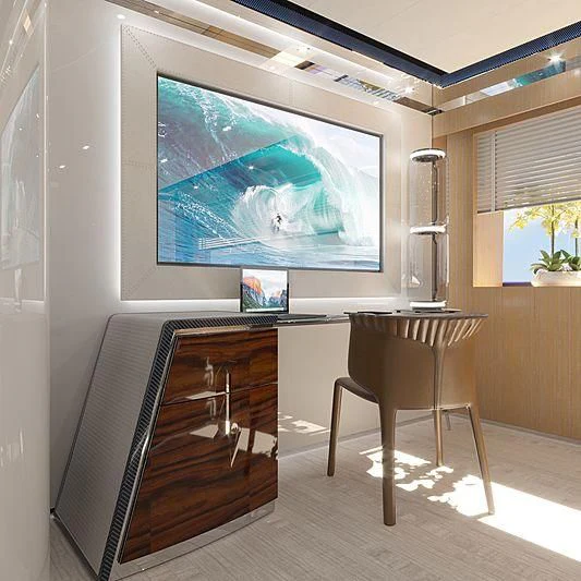 a room with a television and a piano aboard ARIA SF Yacht for Sale