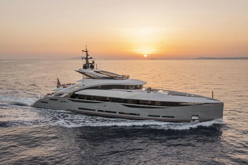 a white yacht in the water aboard ARIA SF Yacht for Sale